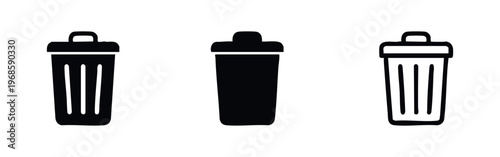 Trash Can Icon Set. Vector Collection of Recycle Bin and Waste Management Symbols for Deletion and Disposal