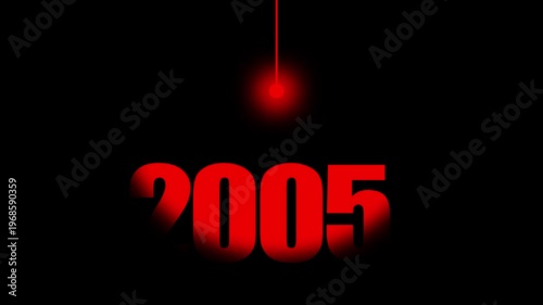 2005 Historical Date Animation with Swinging Red Light Bulb in Dark Background, Early Social Media & Technology Concept, Historical Year Motion Graphic, Minimalist Typography Background