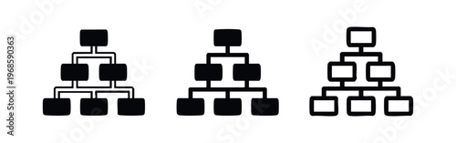 Organizational chart and hierarchy icons. Business structure and team management symbols.