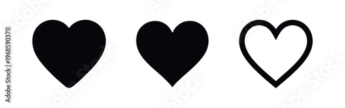 Heart icons set. Love, favorite, and like symbols in solid and outline styles.
