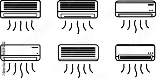 Air conditioner icon set cooling system climate control HVAC unit ventilation appliance vector illustration collection isolated design