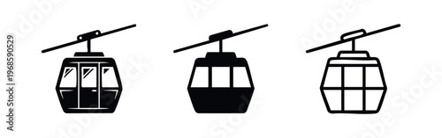 Cable Car Gondola Icon Set for Mountain Transport, Ski Lift and Aerial Tramway Symbols