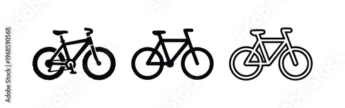 Fotografía Set of black mountain bike icons in different styles, suitable for outdoor sports, recreation, and adventure concepts