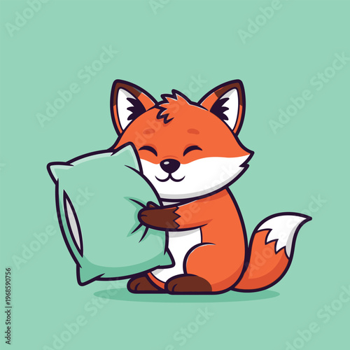 Cute Fox Hugging Pillow Illustration.
