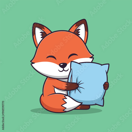 Cute Fox Hugging Pillow Illustration.