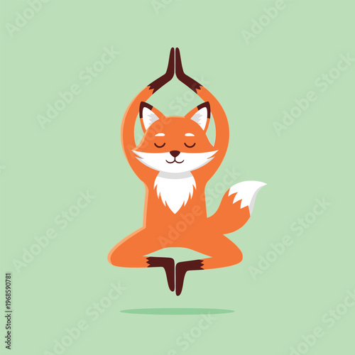 Cute Fox Meditating in Yoga Pose.