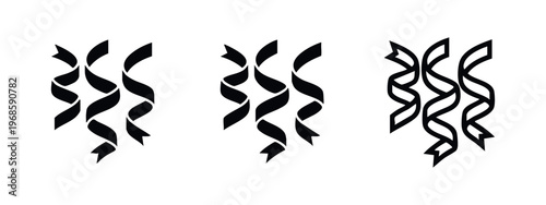 Curling Ribbons and Streamers Icons Set for Festive Decorations