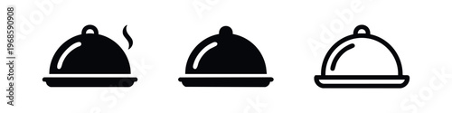 Food Cloche Icon Set. Restaurant Service and Fine Dining Symbols for Culinary Presentation.