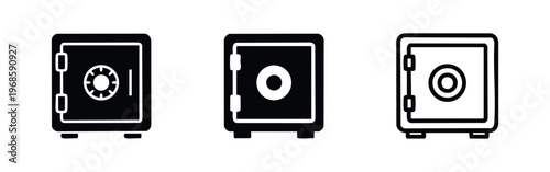 Safe Box Icon Set. Security, Banking, and Valuable Storage Symbols for Protection and Finance.