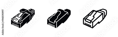 RJ45 Ethernet Connector Icons for Internet and Local Area Networks. Data Transfer Symbols.