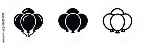Set of black balloon icons in various styles, perfect for party, celebration, and festive designs.