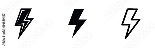 Free Download Lightning bolt icons in various black styles, symbolizing electricity, power, energy, and danger. - GFXLoad