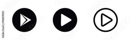 Play button icons in circular black designs, representing media, video, audio, and start functions.