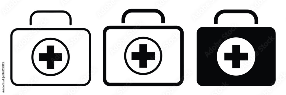 Obraz premium first aid box, medical briefcase, first aid kit bag, and medicine bag, rank titles concept, performance metrics, progress levels, achievement badges, status hierarchy, healthcare, medical service, and