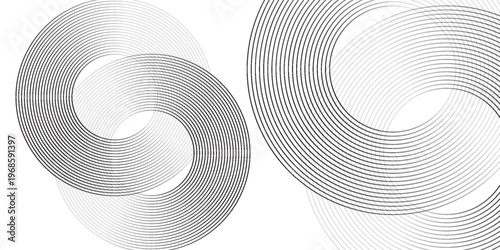 White geometric abstract background overlapping layers on bright space with line effect decoration. Circle style concept modern graphic design element for banner, flyer, card.