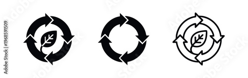 Recycling with leaf icon set, eco-friendly and sustainable symbol for environmental conservation