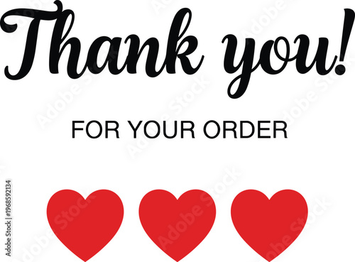 Thank You for Your Order Typography with Heart Icons for Customer Appreciation Cards, Packaging Inserts, Small Business Branding, and E-commerce Thank You Design