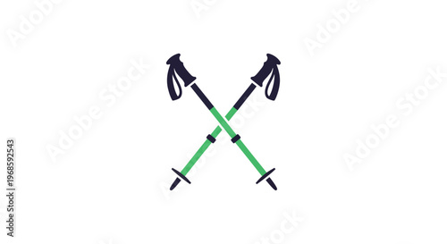 Trekking poles crossed on white background.