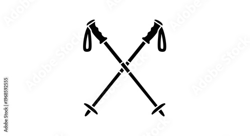 Crossed trekking poles on white background.