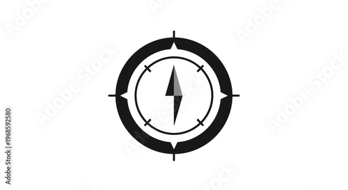 A black and white compass icon design.