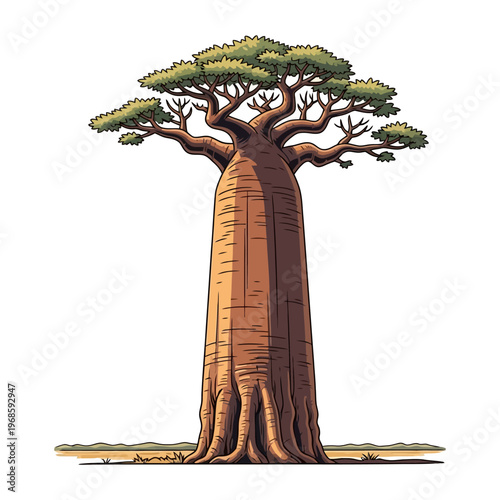 Majestic Baobab Tree Illustration Capturing the Essence of African Flora and Ancient Landscapes