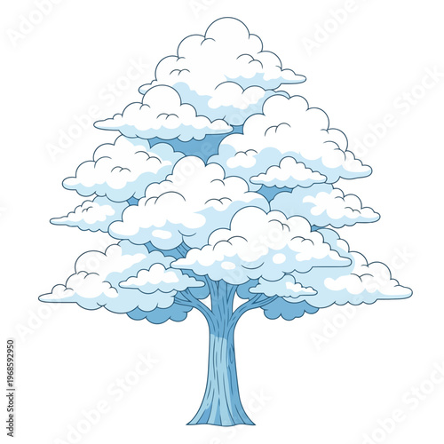 Artistic drawing of a dreamlike tree where soft, billowy clouds form its majestic, unique foliage