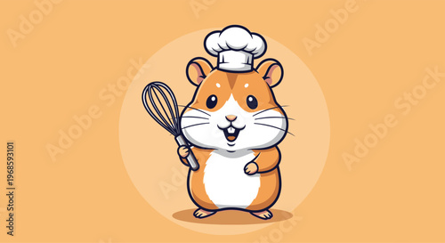Cute Hamster Chef Character Holding a Whisk.