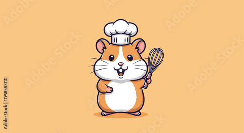 Cute Hamster Chef Holding Whisk Illustration.