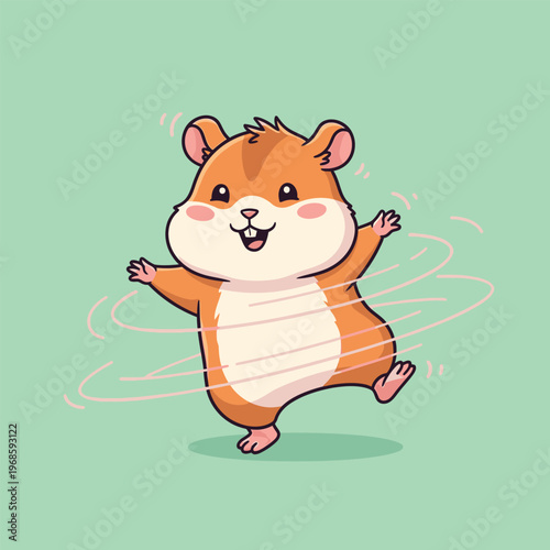 Cute Hamster Dancing Joyfully with Swirling Motion.