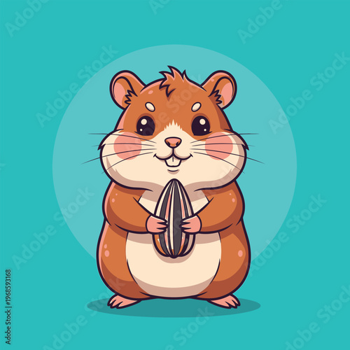 Cute Hamster Holding a Sunflower Seed Cartoon Illustration.