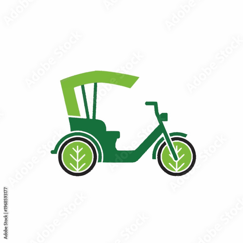 Green Eco Friendly Auto Rickshaw Vehicle Icon.