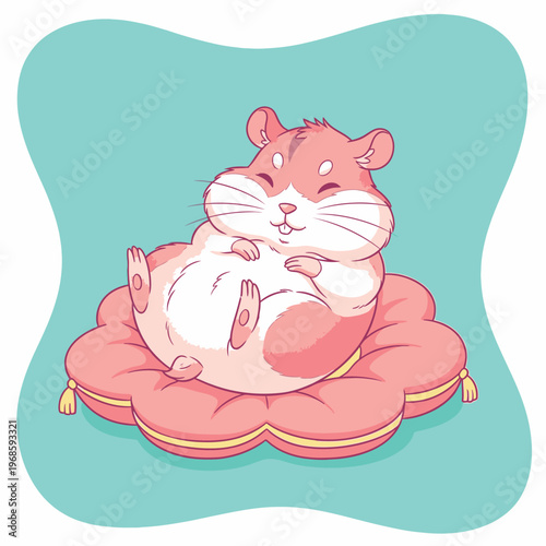 Cute Hamster Relaxing on a Pink Pillow.
