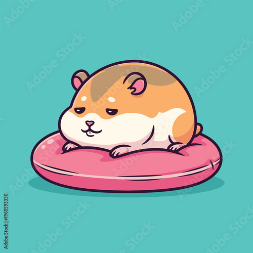 Cute Hamster Resting on a Pink Pillow Illustration.