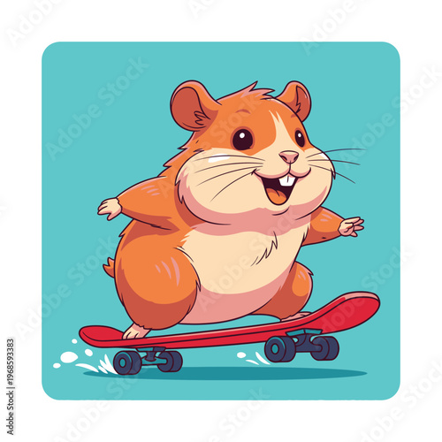 Cute Hamster Riding a Skateboard with a Big Smile.