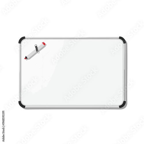 A white board with a marker and clip attached, isolated on a white background