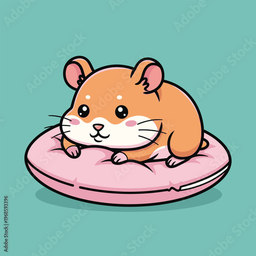 Cute Hamster Resting on a Pink Pillow.