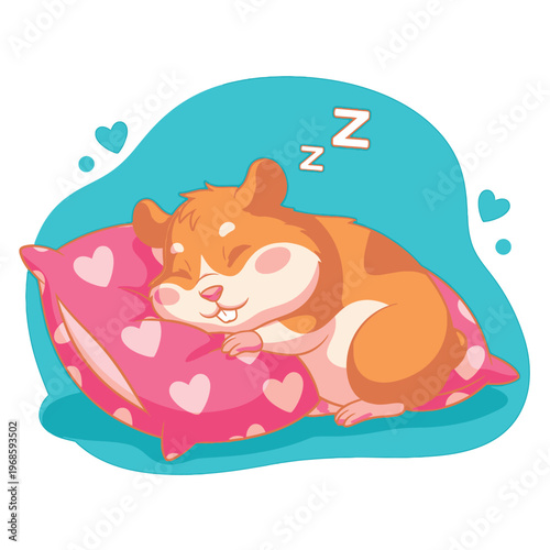 Cute Hamster Sleeping Peacefully on a Pillow.