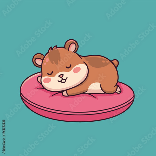 Cute Hamster Sleeping Peacefully on a Pink Pillow.