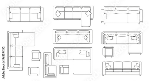 Various Sofa Layouts and Configurations for Interior Design Planning.