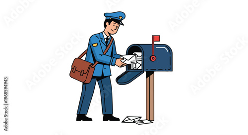Mail Carrier Delivering Letters into a Residential Mailbox