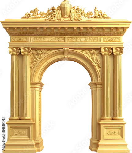 golden european-style arch, transparent background, front view