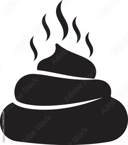 Black silhouette of steaming pile of feces with black and white