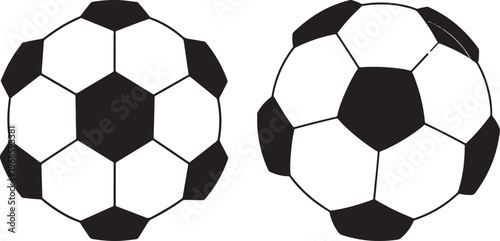 Two black and white silhouette soccer balls with soccer ball with team sport