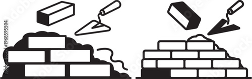 Construction illustration of bricks and tools for building a wall with ceg y with narz dzie with uk adanie with roboty budowlane