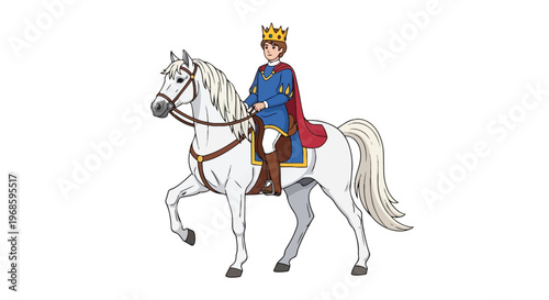 Young King Riding a White Horse in Royal Attire