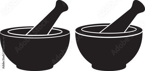 Two mortars and pestles icon with mortar and pestle