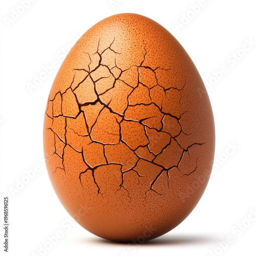 Cracked brown egg shell isolated on white background with shadow