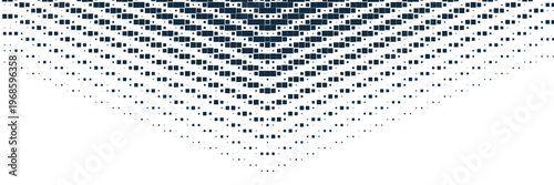 Abstract curved dotted surface with halftone effect by blue and turquoise small squares. Vector graphic pattern