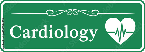 Cardiology Department Sign with Heartbeat Icon for Hospital Wayfinding, Cardiac Care Unit Identification, Medical Facility Navigation, and Healthcare Signage Design