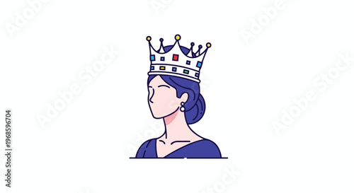Minimalist Illustration of a Queen Wearing a Royal Crown